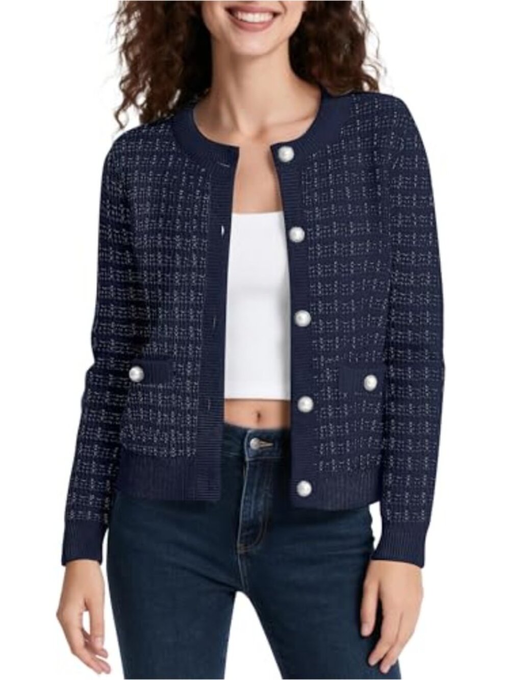 Open Front Cardigan Long Sleeve Knit Cropped Buttons Casual